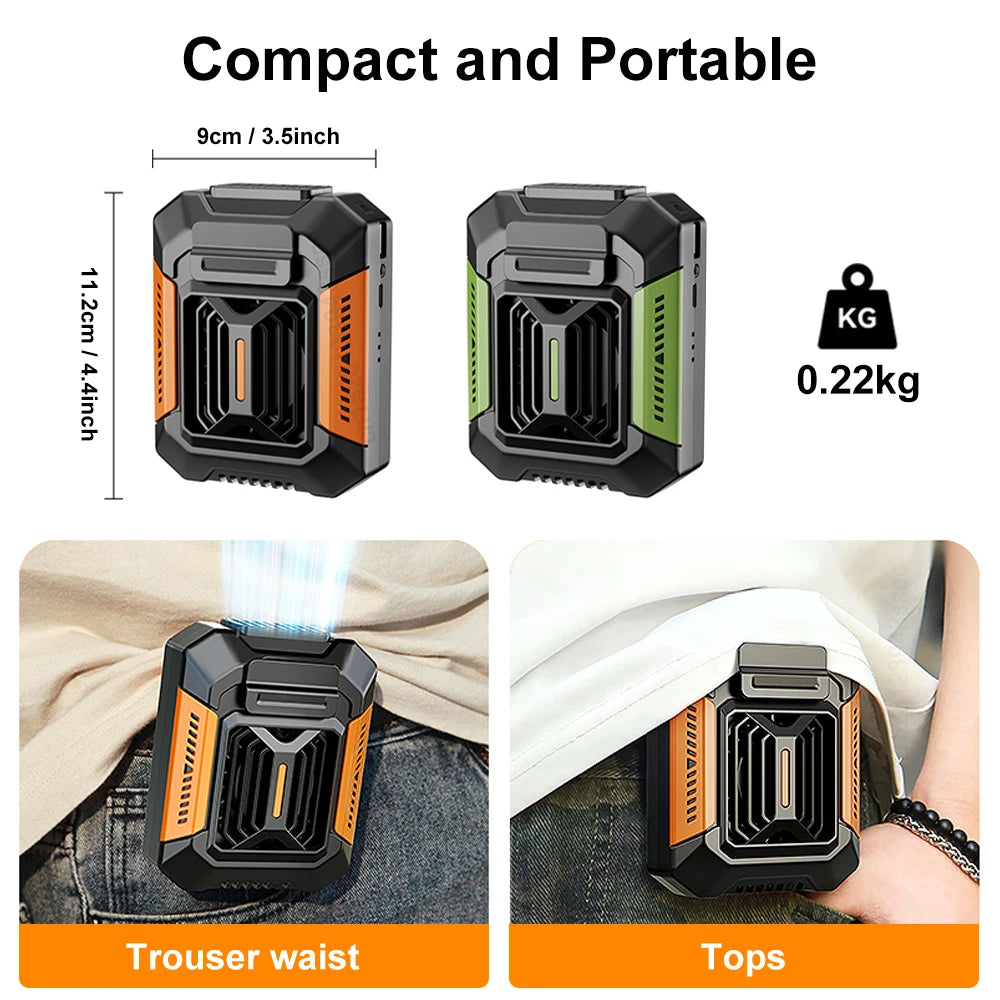 Protable Fan Snap on Charging Waist Clip Fan 3 Speeds Rechargeable Air Circulation Mini Fan for Camping Outdoor Sports Travel