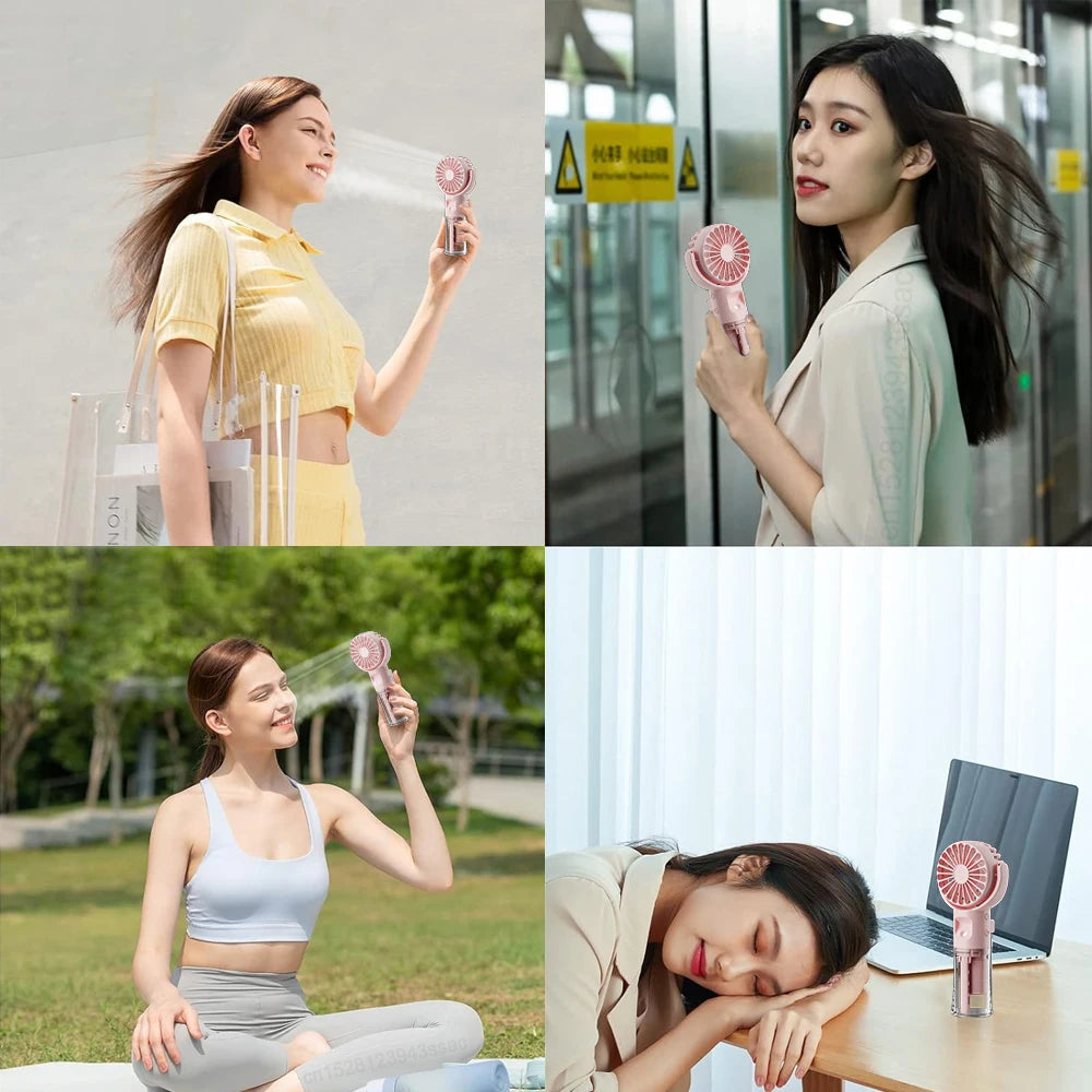 Portable Water Mist Fan Mini Handheld Fan USB Charging 4 Speeds Hanging Neck Spray Fans Portable Personal Hand Held Small Fan