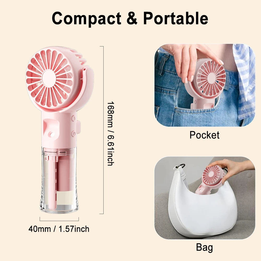 Portable Water Mist Fan Mini Handheld Fan USB Charging 4 Speeds Hanging Neck Spray Fans Portable Personal Hand Held Small Fan