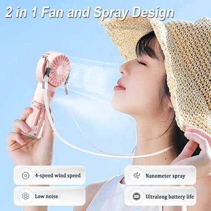 Portable Water Mist Fan Mini Handheld Fan USB Charging 4 Speeds Hanging Neck Spray Fans Portable Personal Hand Held Small Fan